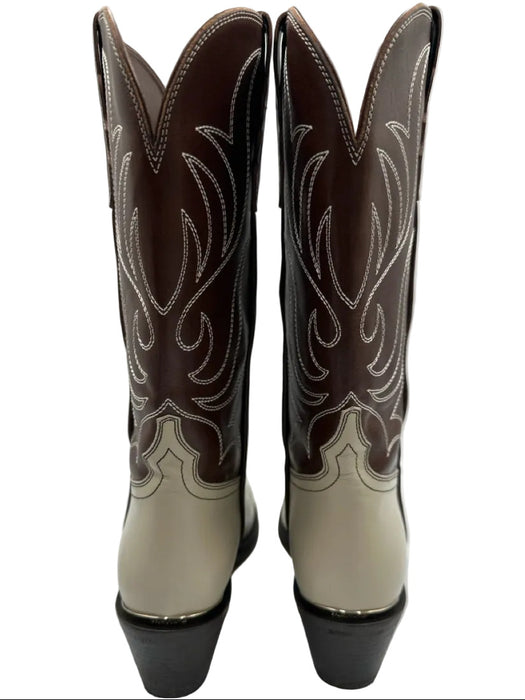 Partow Shoe Size 39.5 Brown & White Leather Pointed Toe Western Knee High Boots