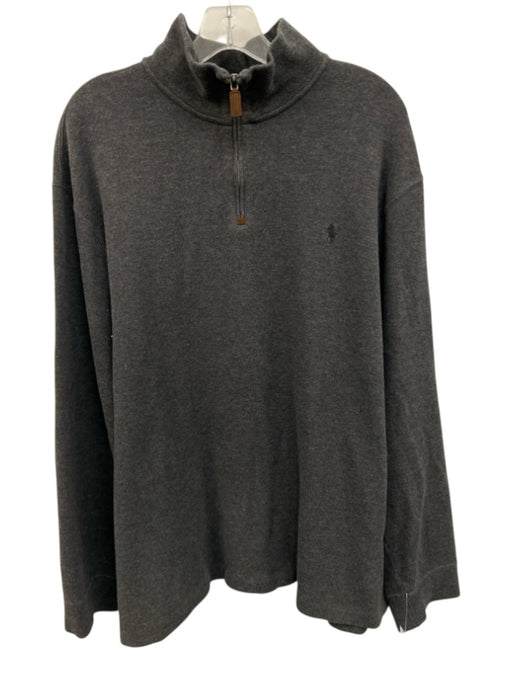 Polo Size XXL Dark Gray Cotton Solid Quarter Zip Men's Long Sleeve Shirt Dark Gray / XXL