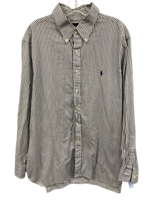 Ralph Lauren Size 17.5 Gray & White Cotton Blend Striped Men's Long Sleeve Shirt Gray & White / 17.5