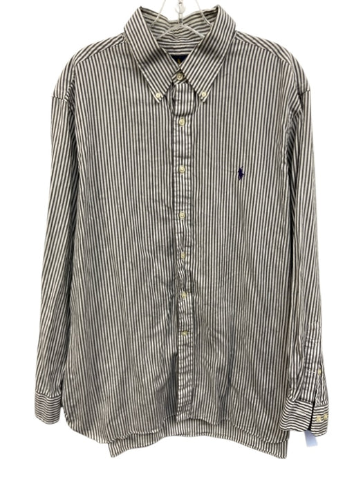 Ralph Lauren Size 17.5 Gray & White Cotton Blend Striped Men's Long Sleeve Shirt Gray & White / 17.5