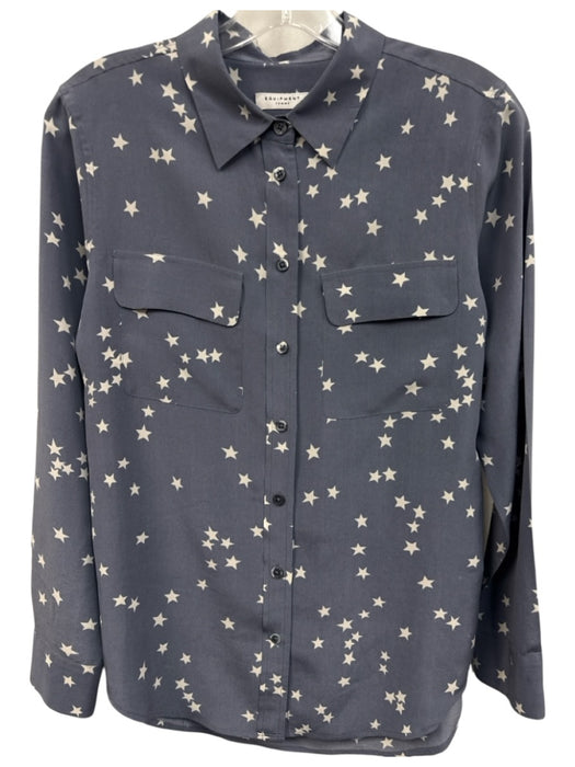Equipment Size S Blue Silk Long Sleeve Stars Buttons Collar Top Blue / S