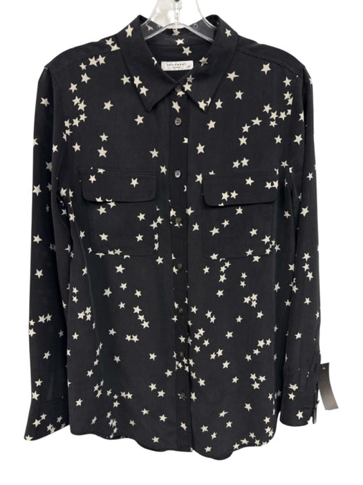 Equipment Size S Dark Gray Silk Long Sleeve Stars Buttons Collar Top Dark Gray / S