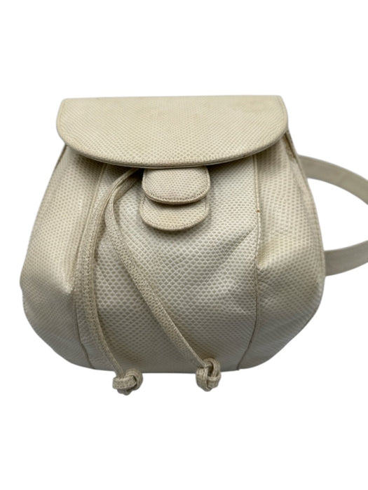 Judith Leiber Cream & White Snake Embossed Leather Magnetic Flap Drawstring Bag Cream & White / S
