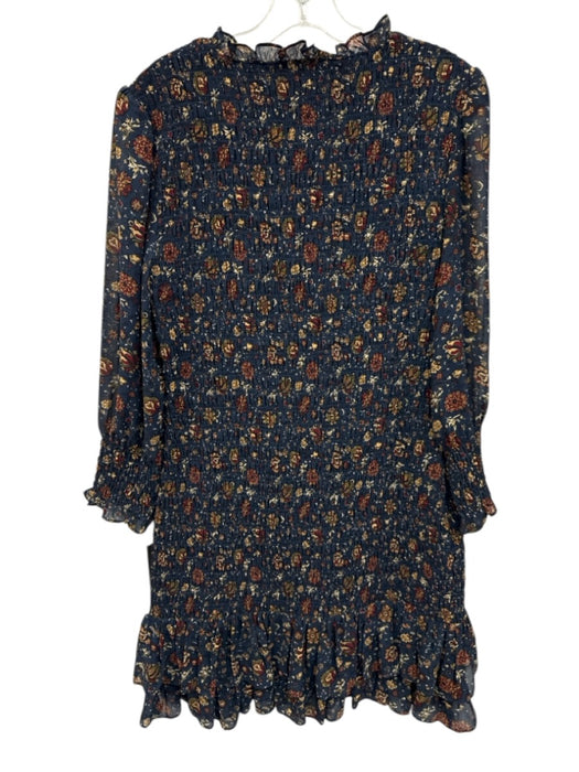 Veronica Beard Size 8 Navy Blue, Red, Multi Polyester Long Sleeve Smocked Dress Navy Blue, Red, Multi / 8
