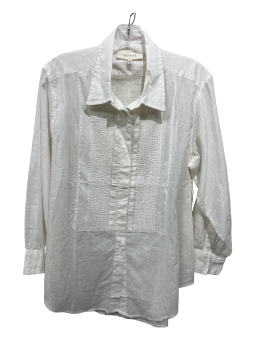 The Great Size 1 White Cotton Collared Button Up Long Sleeve Pleated Top White / 1