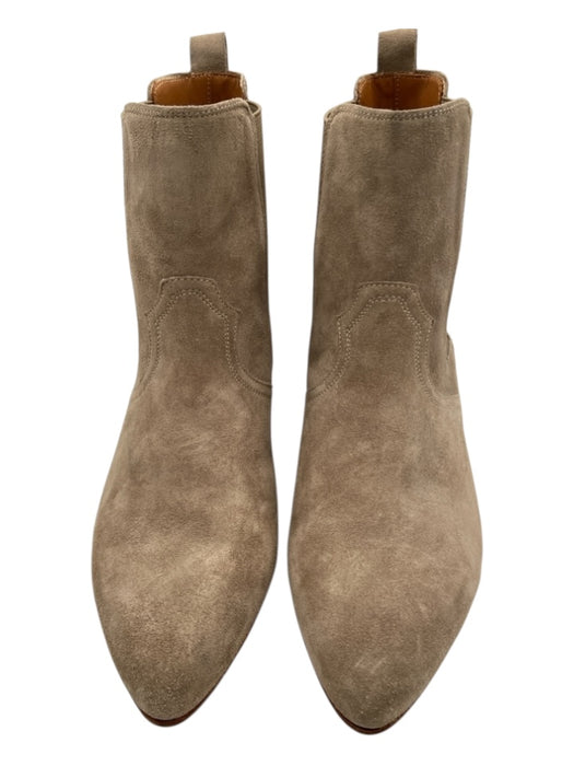 Closed Shoe Size 38 Light taupe Suede Pointed Toe Stacked Heel Chelsea Booties Light taupe / 38