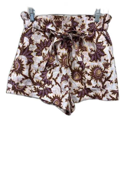 A.L.C. Size 4 White, Purple, Brown Linen Drawstring Pleat High Rise Shorts White, Purple, Brown / 4