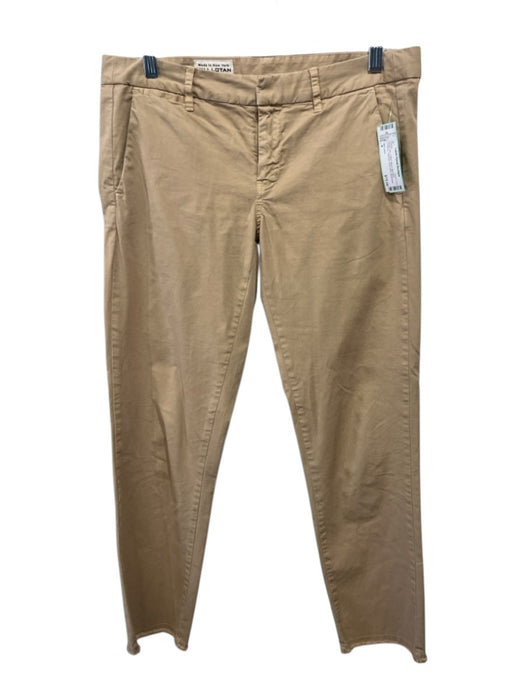 Nili Lotan Size 4 Khaki Tan Cotton Blend Mid Rise Pockets Tapered Raw Hem Pants Khaki Tan / 4
