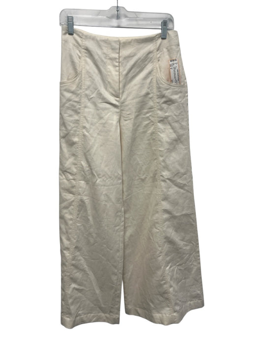 TWP Size 4 Cream Linen Blend Front Seam High Rise Wide Leg Pants Cream / 4