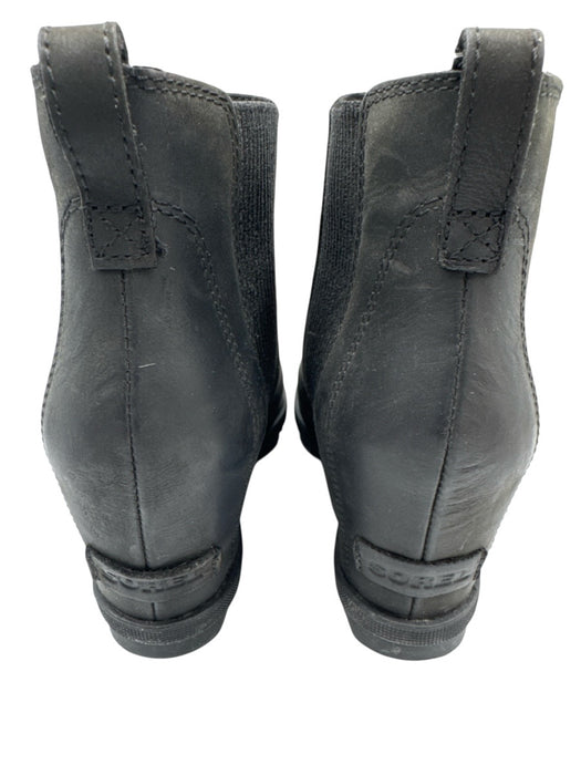 Sorel Shoe Size 8 Black Leather Upper Lug sole Wedge Chelsea Booties Black / 8
