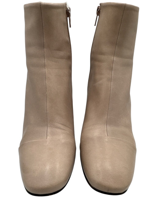 Coclico Shoe Size 37.5 Beige & Brown Leather Upper Side Zip Cap Toe Booties Beige & Brown / 37.5