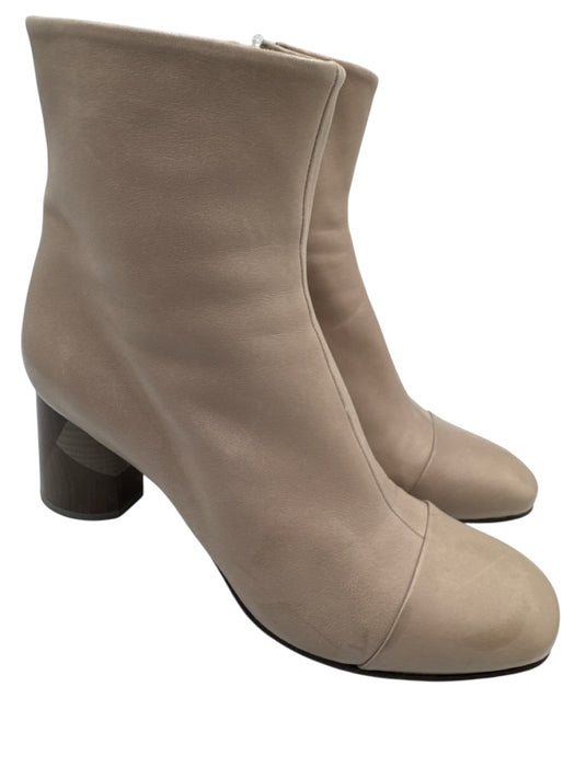 Coclico Shoe Size 37.5 Beige & Brown Leather Upper Side Zip Cap Toe Booties Beige & Brown / 37.5