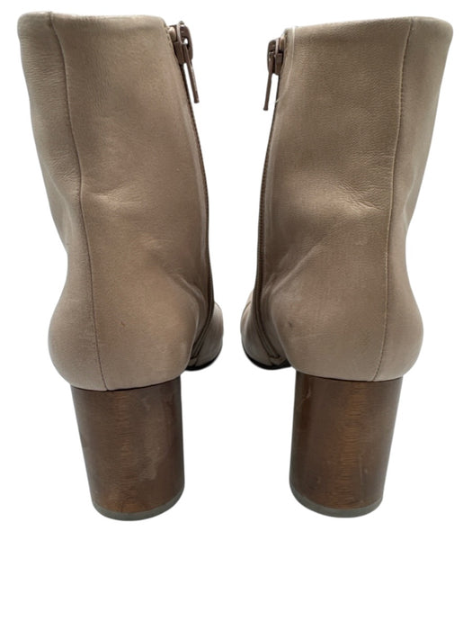 Coclico Shoe Size 37.5 Beige & Brown Leather Upper Side Zip Cap Toe Booties Beige & Brown / 37.5
