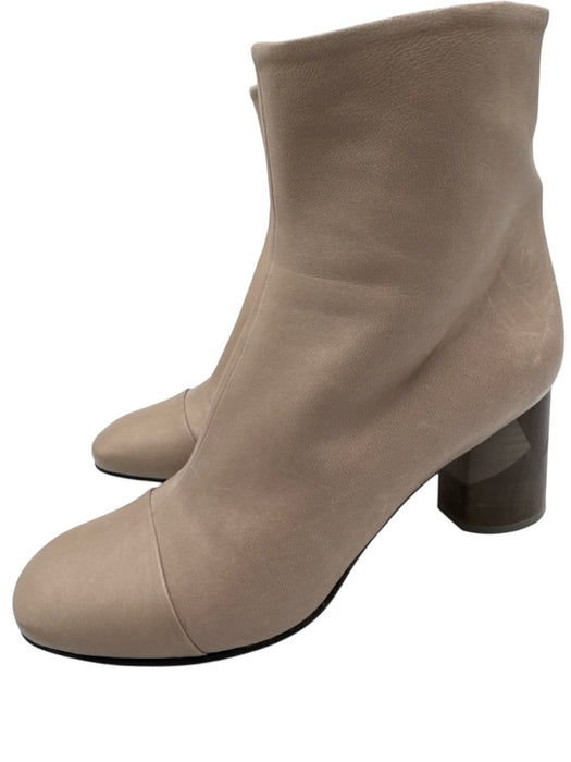 Coclico Shoe Size 37.5 Beige & Brown Leather Upper Side Zip Cap Toe Booties Beige & Brown / 37.5