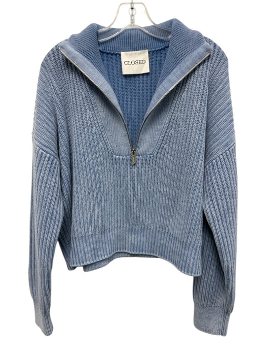 Closed Size XS Blue Cotton Rib Knit Flap Collar 1/4 Zip Sweater Blue / XS