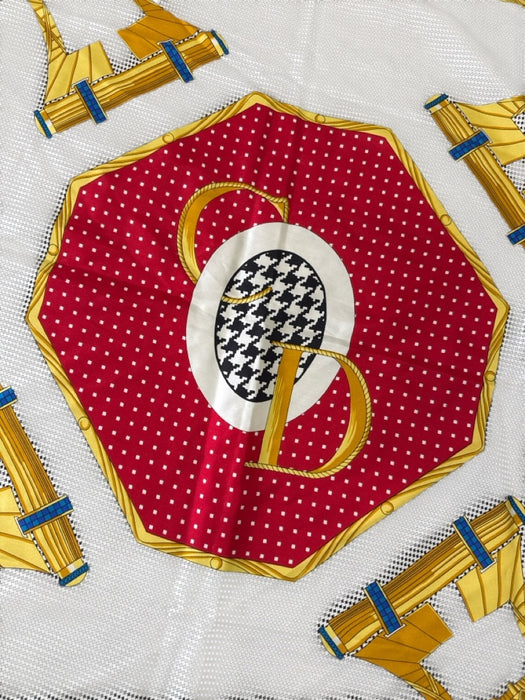 Christian Dior Red, Yellow & Black Silk Houndstooth Logo scarf Red, Yellow & Black