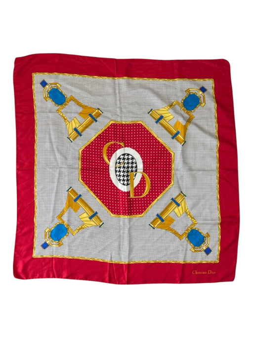 Christian Dior Red, Yellow & Black Silk Houndstooth Logo scarf Red, Yellow & Black