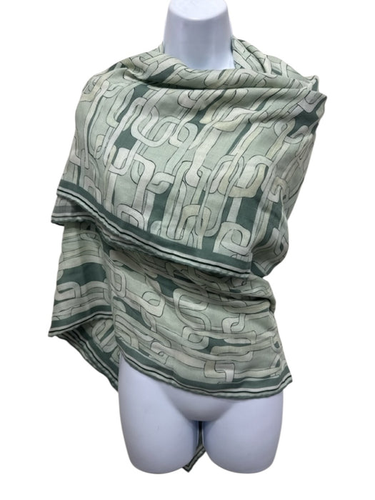 Rani Arabella Green Mix Silk, Wool, Cashmere Geo Print Shawl scarf Green Mix / Large