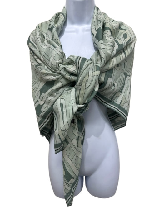 Rani Arabella Green Mix Silk, Wool, Cashmere Geo Print Shawl scarf Green Mix / Large