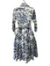 Samantha Sung Size 6 Cream White & Blue Cotton Blend 3/4 Sleeve Pleated Dress Cream White & Blue / 6