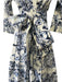 Samantha Sung Size 6 Cream White & Blue Cotton Blend 3/4 Sleeve Pleated Dress Cream White & Blue / 6