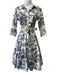 Samantha Sung Size 6 Cream White & Blue Cotton Blend 3/4 Sleeve Pleated Dress Cream White & Blue / 6