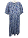 Sara Campbell Size XS White & Mixed Blues Cotton Botanical Print Back Zip Dress White & Mixed Blues / XS