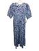 Sara Campbell Size XS White & Mixed Blues Cotton Botanical Print Back Zip Dress White & Mixed Blues / XS