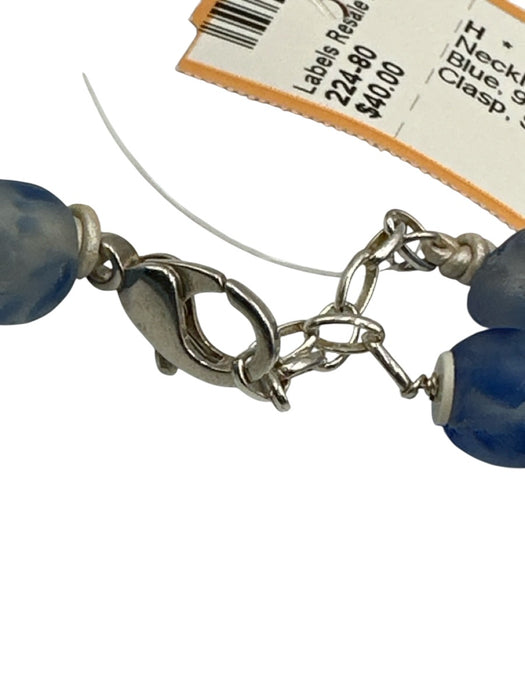 Blue 925 Sterling Silver Beads Lobster Clasp Station Necklace Blue