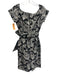 Chetta B Size 4 Black & Gray Polyester Floral Jacquard Cap Sleeve Dress Black & Gray / 4