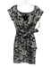Chetta B Size 4 Black & Gray Polyester Floral Jacquard Cap Sleeve Dress Black & Gray / 4