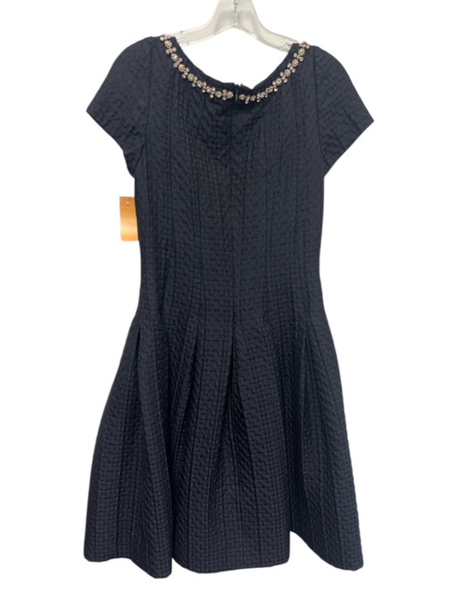 Lourdes Chavez Size 6 Midnight blue Wool Brocade Cap Sleeve Pleated Dress Midnight blue / 6