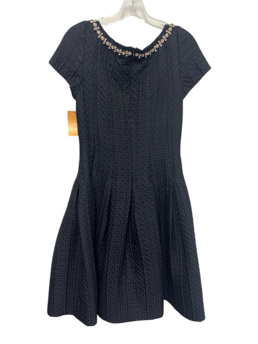 Lourdes Chavez Size 6 Midnight blue Wool Brocade Cap Sleeve Pleated Dress Midnight blue / 6