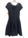 Lourdes Chavez Size 6 Midnight blue Wool Brocade Cap Sleeve Pleated Dress Midnight blue / 6