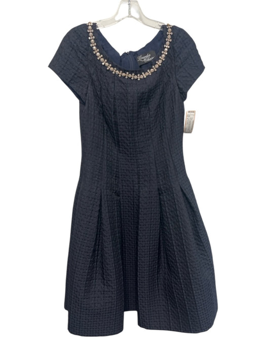 Lourdes Chavez Size 6 Midnight blue Wool Brocade Cap Sleeve Pleated Dress Midnight blue / 6