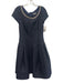 Lourdes Chavez Size 6 Midnight blue Wool Brocade Cap Sleeve Pleated Dress Midnight blue / 6