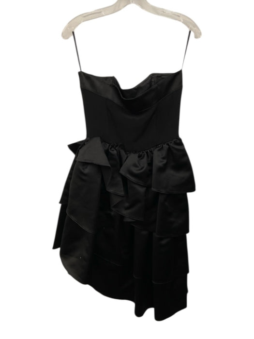 Louis Feraud Size 6 Black Acetate Blend Strapless Satin Gathered Tiered Dress Black / 6