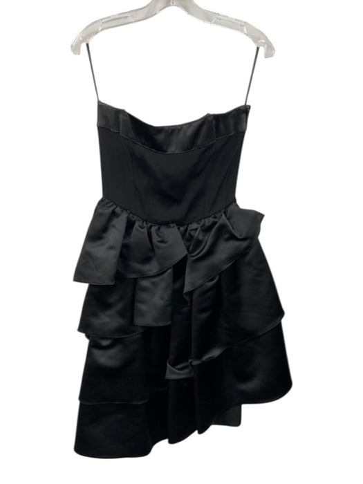 Louis Feraud Size 6 Black Acetate Blend Strapless Satin Gathered Tiered Dress Black / 6