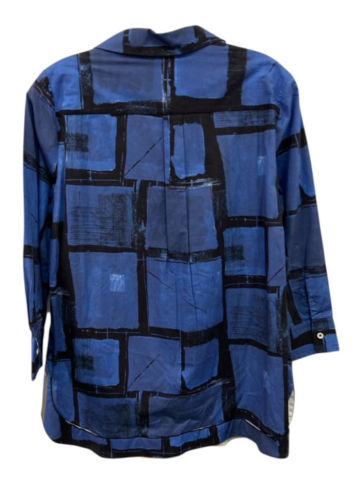 Piazza Sempione Size 40 Blue, White, Black Cotton Blend Long Sleeve Collar Top Blue, White, Black / 40