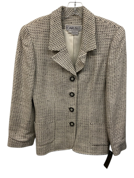 Carlisle Size 4 Cream & Gray Silk Long Sleeve Tweed Button Front Blazer Jacket Cream & Gray / 4