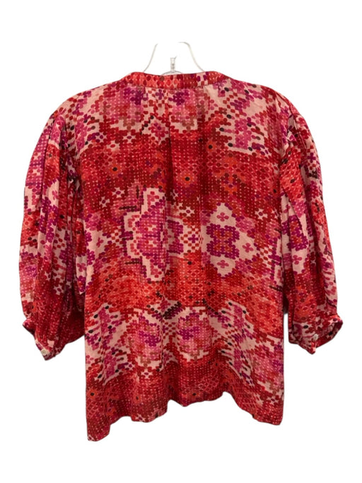 Chufy Size S Red & Aqua Missing Fabric Tag Long Sleeve Buttons Top Red & Aqua / S