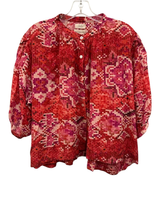Chufy Size S Red & Aqua Missing Fabric Tag Long Sleeve Buttons Top Red & Aqua / S