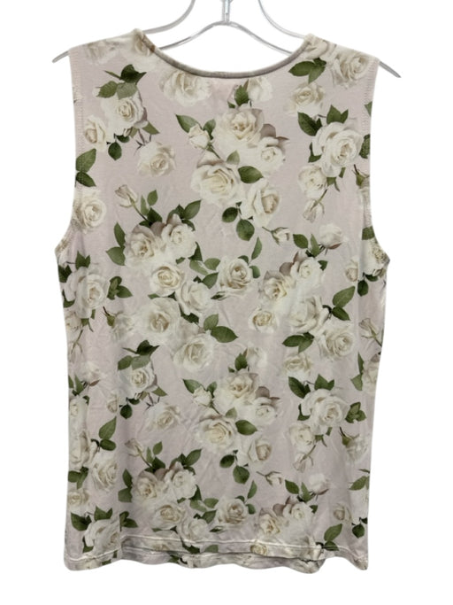 L'agence Size S White & Green Rayon Sleeveless Rose Top White & Green / S