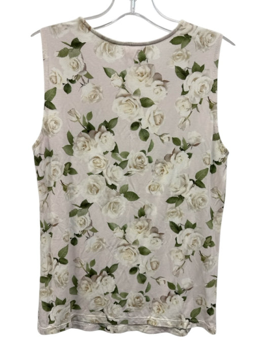 L'agence Size S White & Green Rayon Sleeveless Rose Top White & Green / S