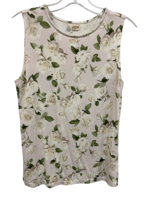L'agence Size S White & Green Rayon Sleeveless Rose Top White & Green / S