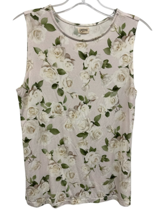 L'agence Size S White & Green Rayon Sleeveless Rose Top White & Green / S