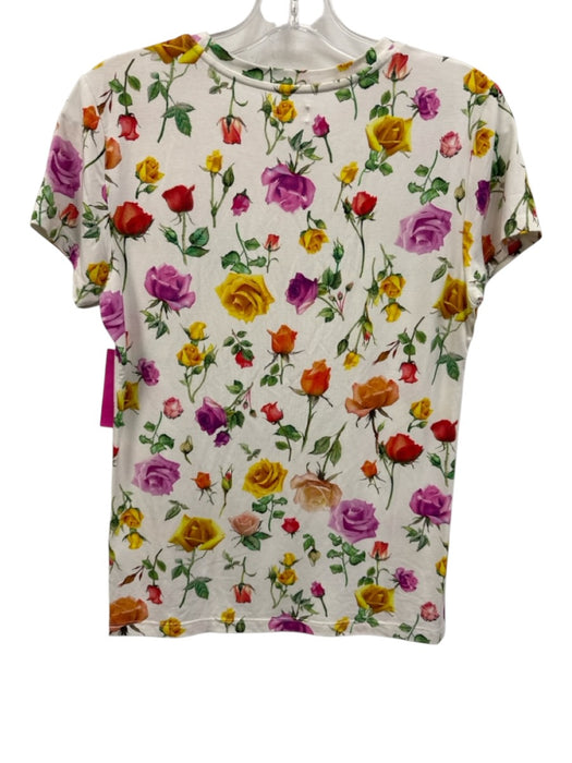 L'agence Size S White & Multi Rayon Sleeveless Rose Short Sleeve Top White & Multi / S