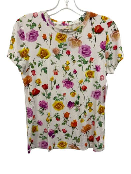 L'agence Size S White & Multi Rayon Sleeveless Rose Short Sleeve Top White & Multi / S