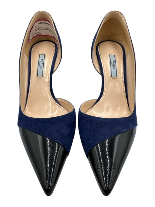 Prada Shoe Size 38.5 Blue & Black Leather Suede & Patent Pointed Toe Pumps Blue & Black / 38.5