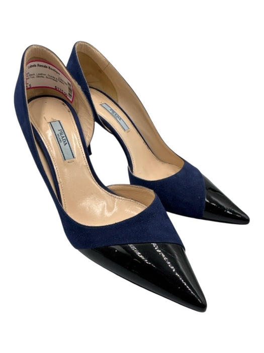 Prada Shoe Size 38.5 Blue & Black Leather Suede & Patent Pointed Toe Pumps Blue & Black / 38.5